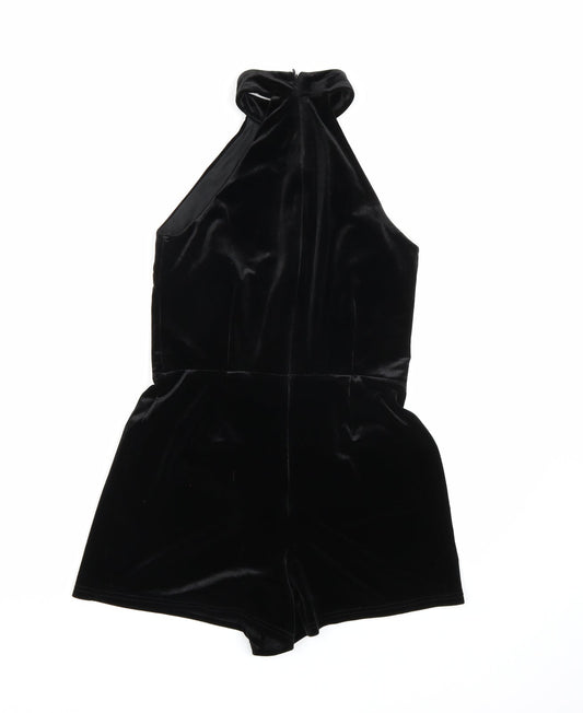 New Look Womens Black  Velour Playsuit One-Piece Size 8 L3 in