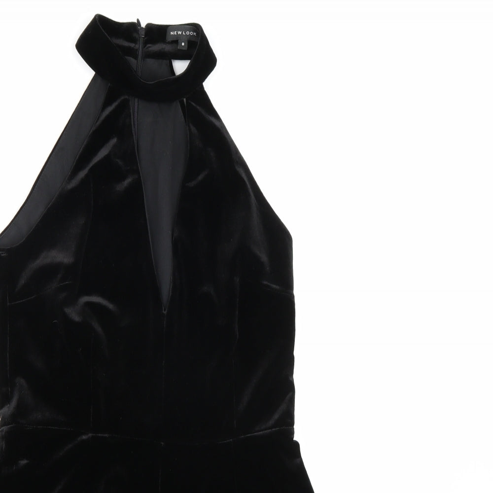 New Look Womens Black  Velour Playsuit One-Piece Size 8 L3 in