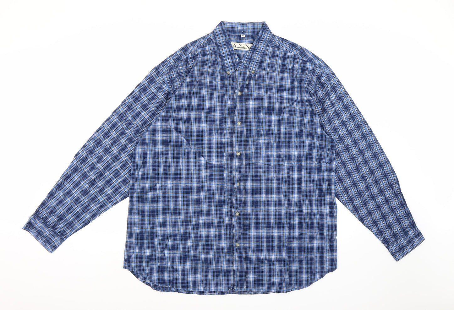 AN:X Mens Blue Check   Button-Up Size XL
