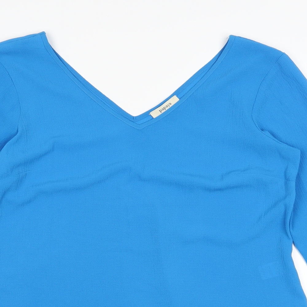 Womens UK Size 10 Papaya Blue Basic Blouse