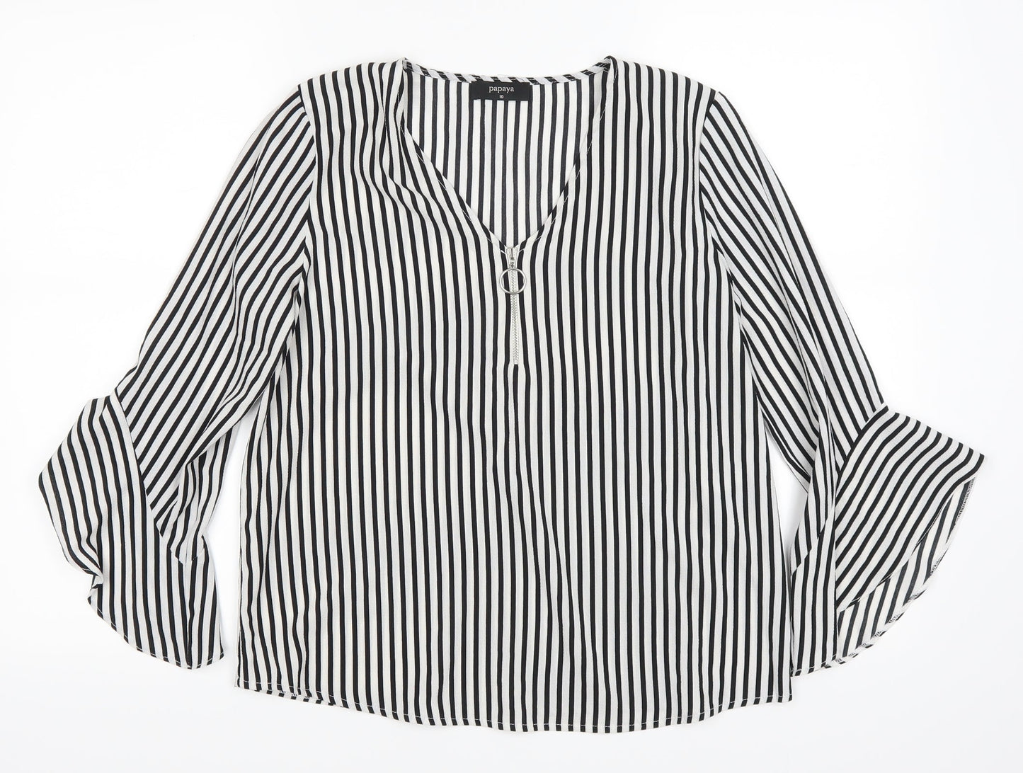 Papaya Womens Black Striped  Basic Blouse Size 10