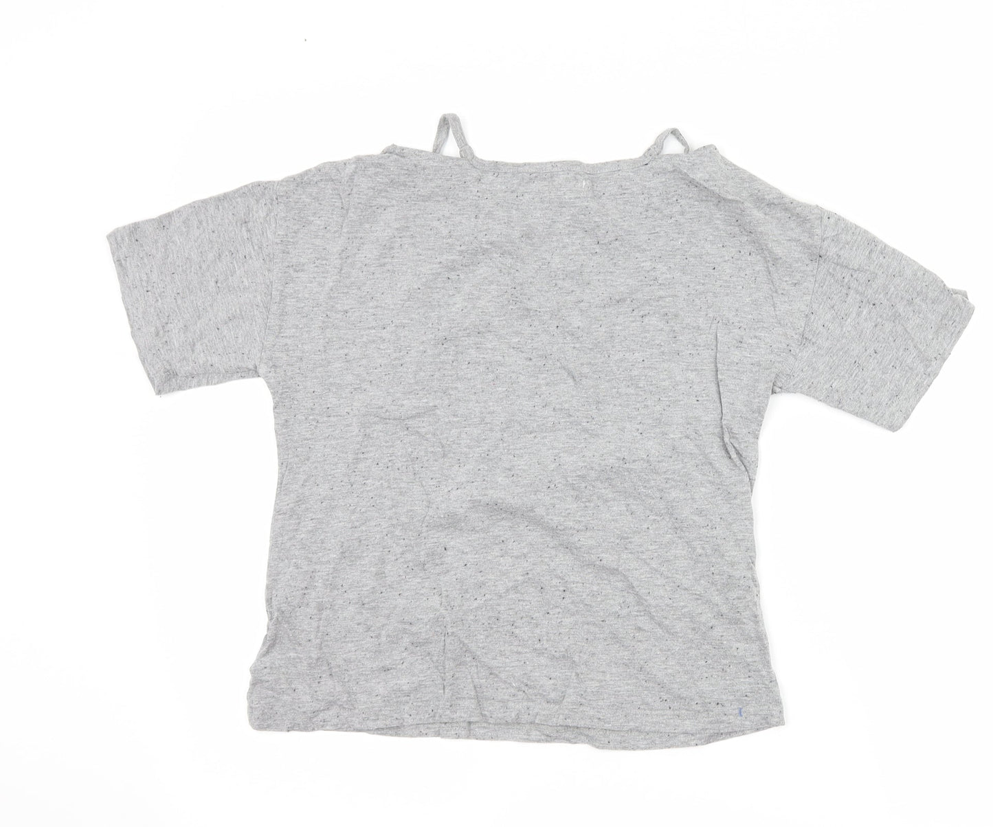 Minoti Girls Grey   Basic T-Shirt Size 9-10 Years  - slogan cut out shoulders