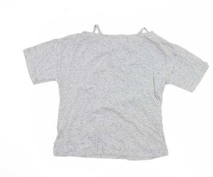Minoti Girls Grey   Basic T-Shirt Size 9-10 Years  - slogan cut out shoulders