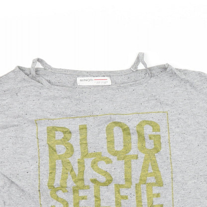 Minoti Girls Grey   Basic T-Shirt Size 9-10 Years  - slogan cut out shoulders