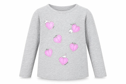 atabay Girls Grey   Basic T-Shirt Size 6-7 Years  - Love Bunny