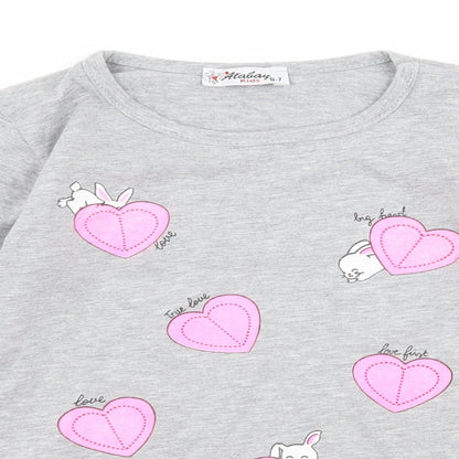 atabay Girls Grey   Basic T-Shirt Size 6-7 Years  - Love Bunny