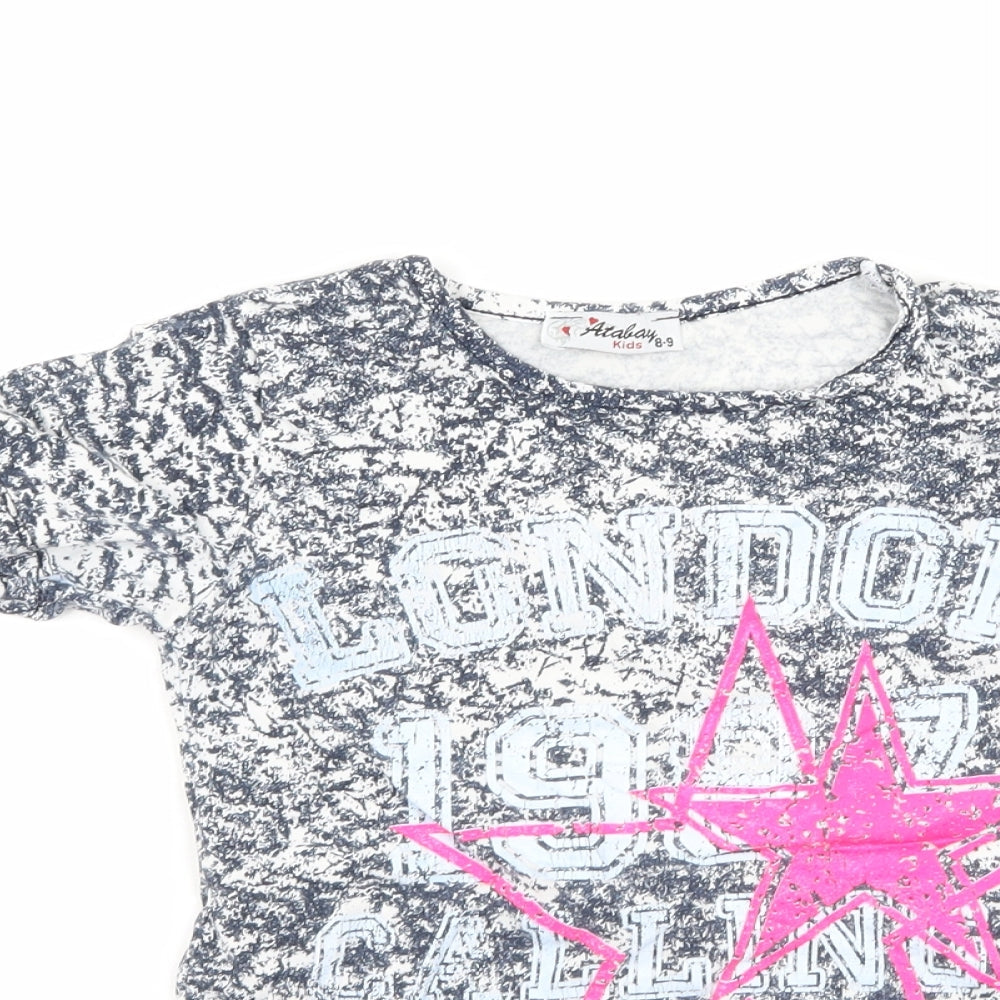 atabay Girls Blue   Basic T-Shirt Size 8-9 Years  - london