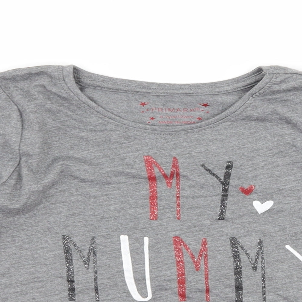 Primark Girls Grey   Basic T-Shirt Size 6-7 Years  - my mummy rocks