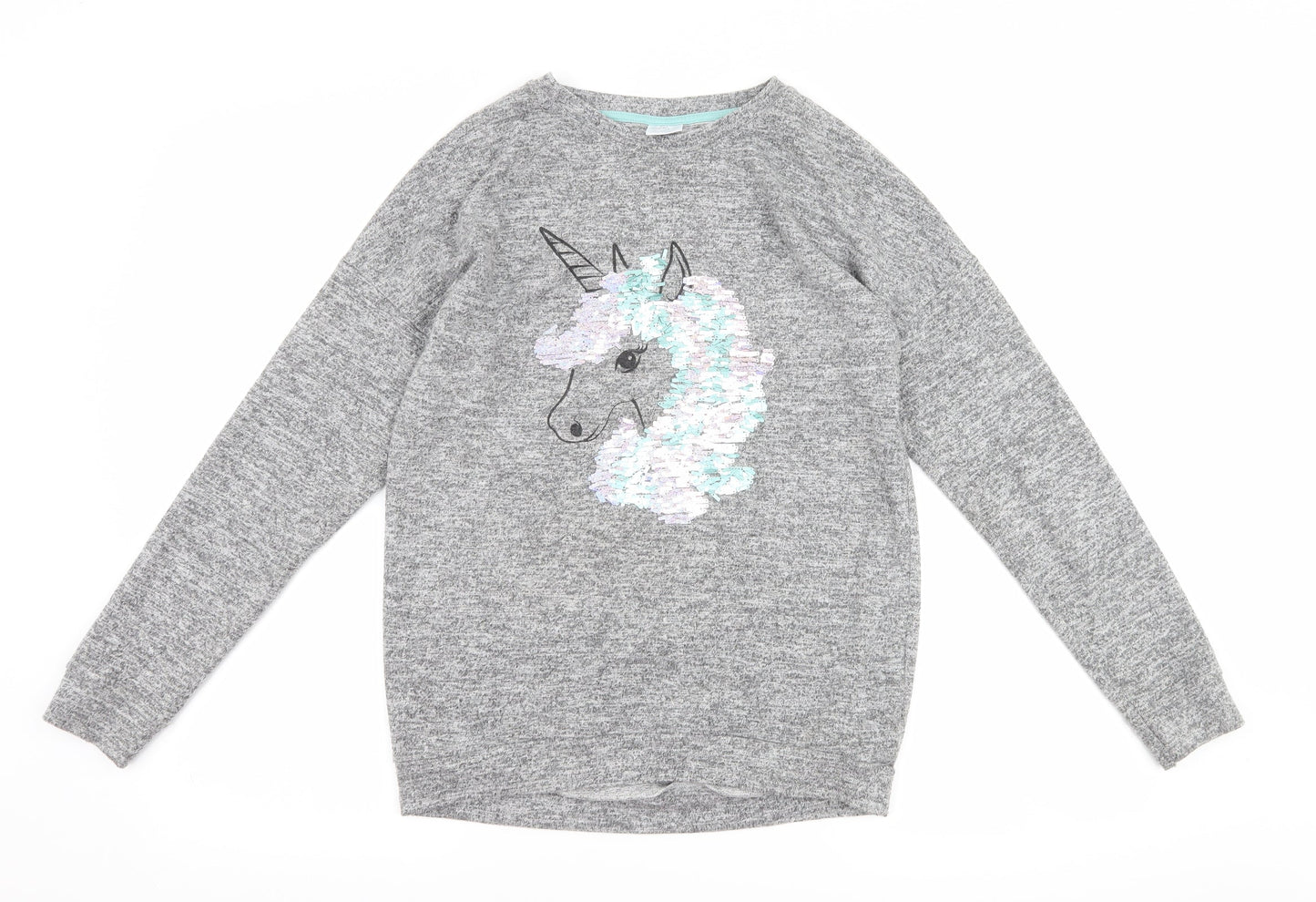 F&F Girls Grey   Pullover Sweatshirt Size 12-13 Years  - Unicorn