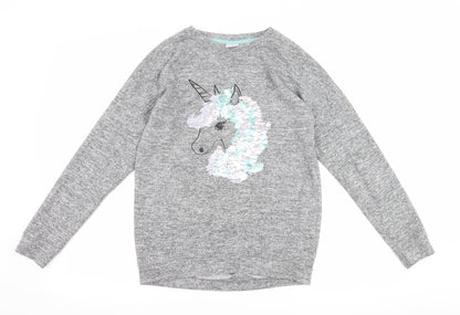 F&F Girls Grey   Pullover Sweatshirt Size 12-13 Years  - Unicorn