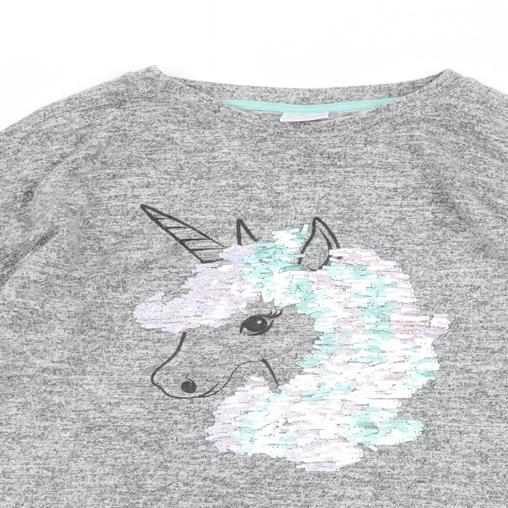 F&F Girls Grey   Pullover Sweatshirt Size 12-13 Years  - Unicorn