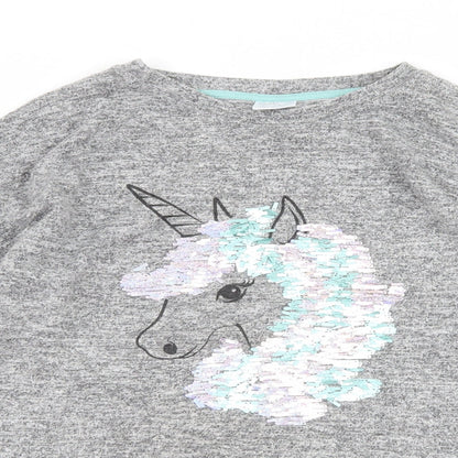 F&F Girls Grey   Pullover Sweatshirt Size 12-13 Years  - Unicorn