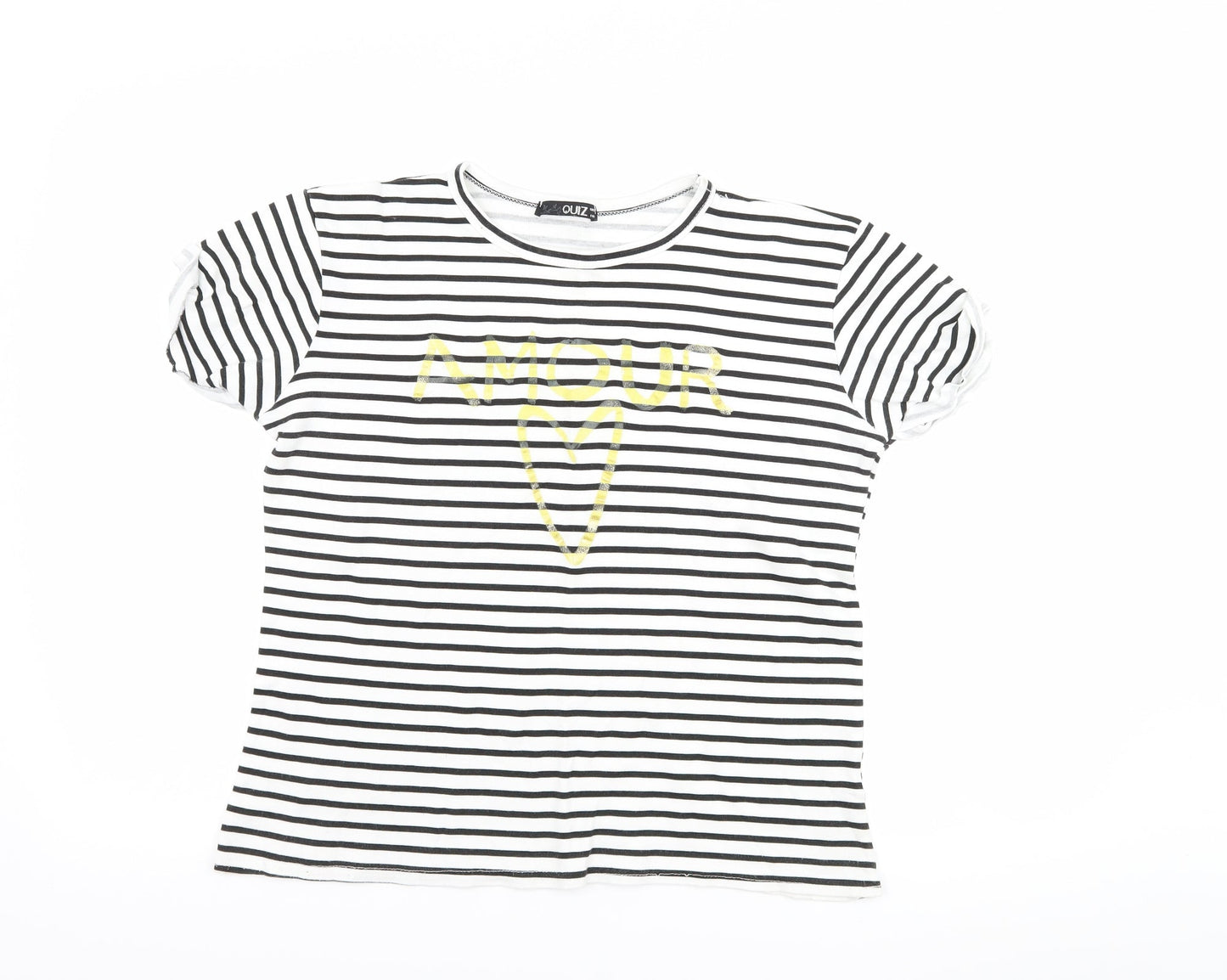 Quiz Womens Black Striped  Basic T-Shirt Size 12  - amour