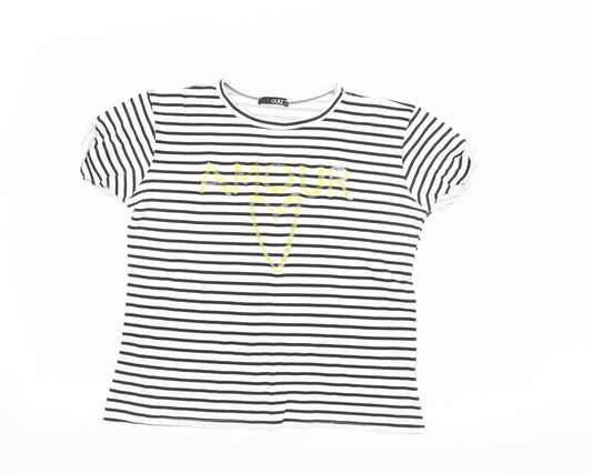 Quiz Womens Black Striped  Basic T-Shirt Size 12  - amour