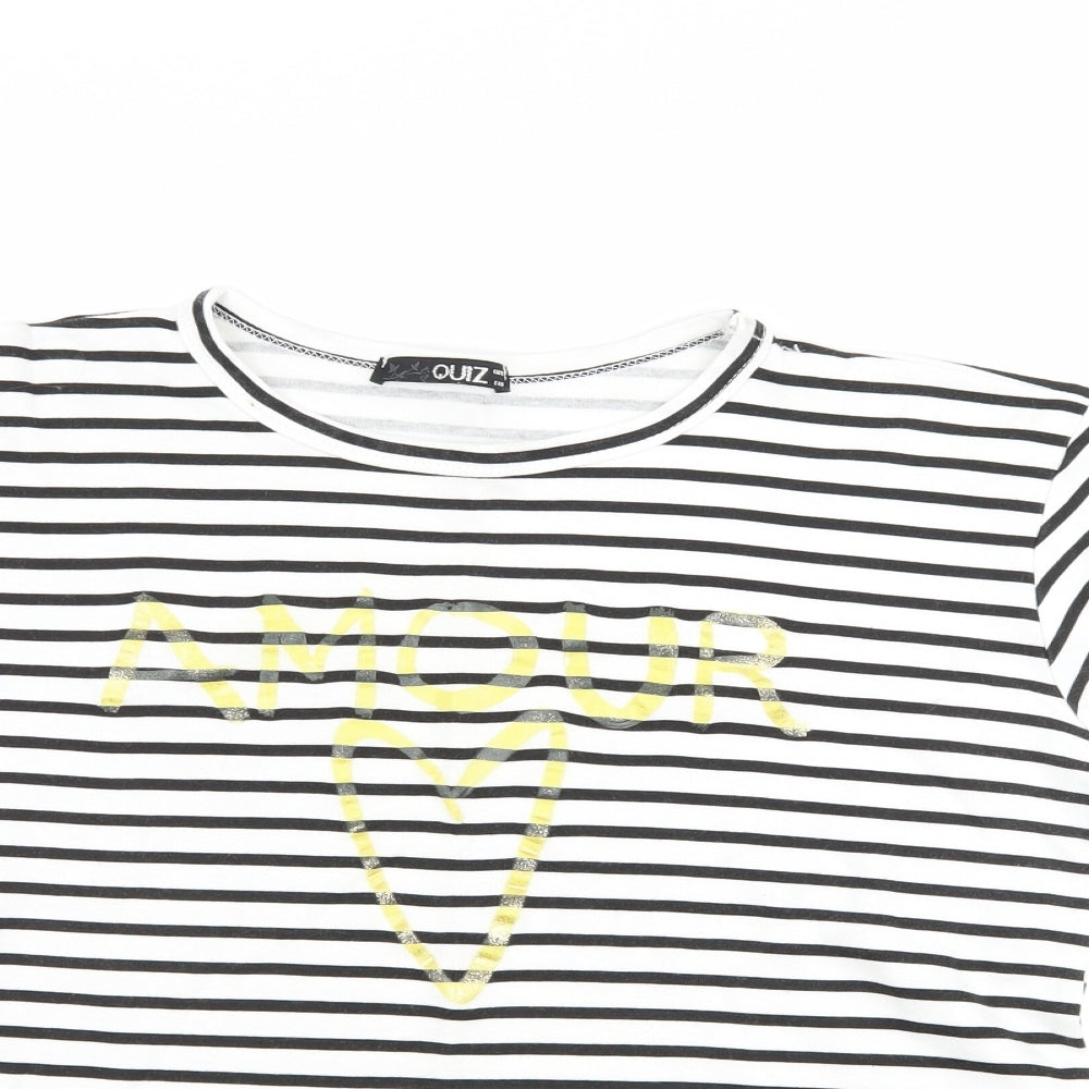 Quiz Womens Black Striped  Basic T-Shirt Size 12  - amour