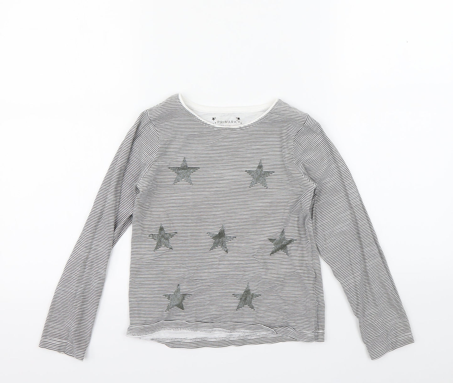 Primark Girls Black Striped  Basic T-Shirt Size 7-8 Years