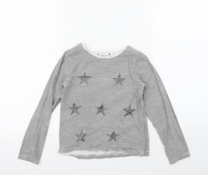 Primark Girls Black Striped  Basic T-Shirt Size 7-8 Years