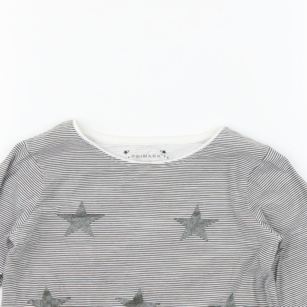 Primark Girls Black Striped  Basic T-Shirt Size 7-8 Years