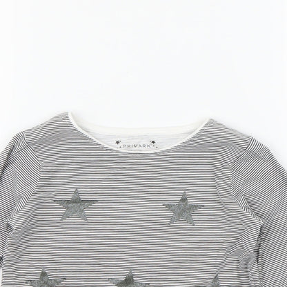 Primark Girls Black Striped  Basic T-Shirt Size 7-8 Years