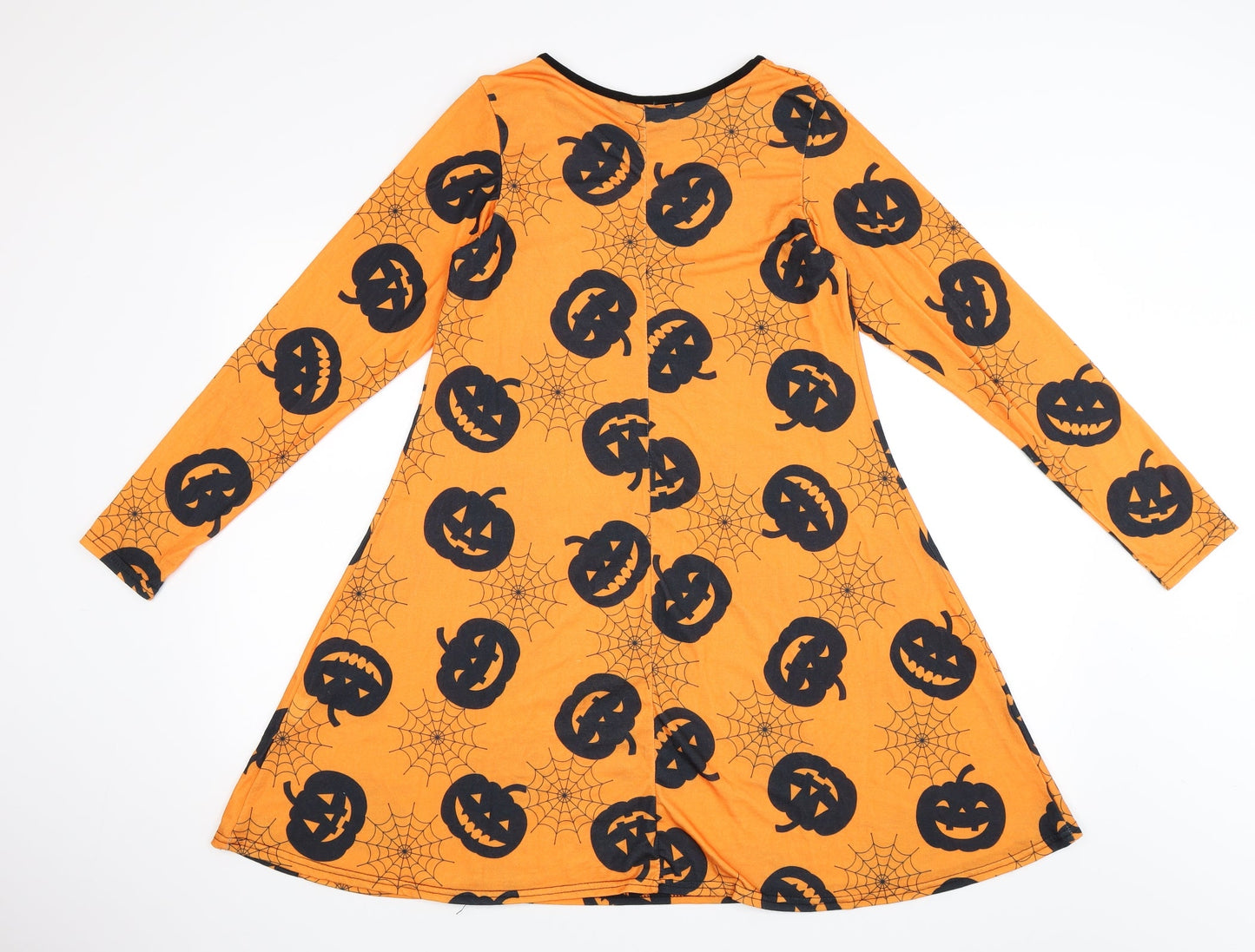 Miss Look Womens Orange   T-Shirt Dress  Size S  - Pumpkins and Spider Webs