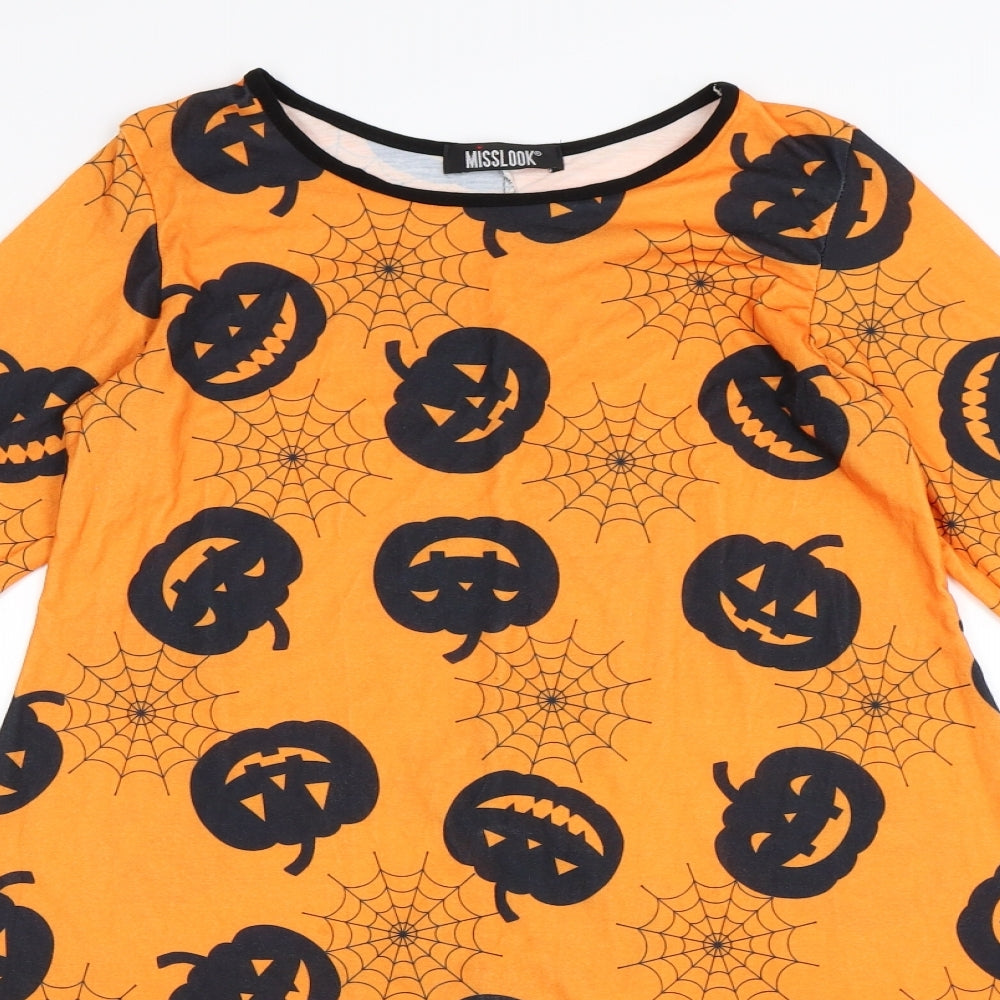 Miss Look Womens Orange   T-Shirt Dress  Size S  - Pumpkins and Spider Webs