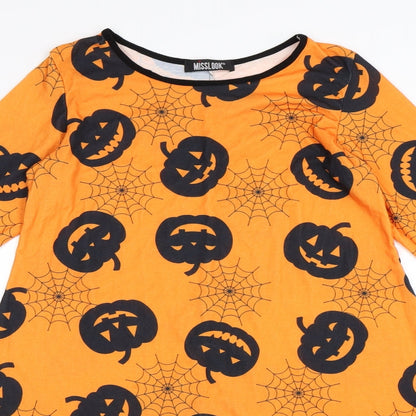 Miss Look Womens Orange   T-Shirt Dress  Size S  - Pumpkins and Spider Webs