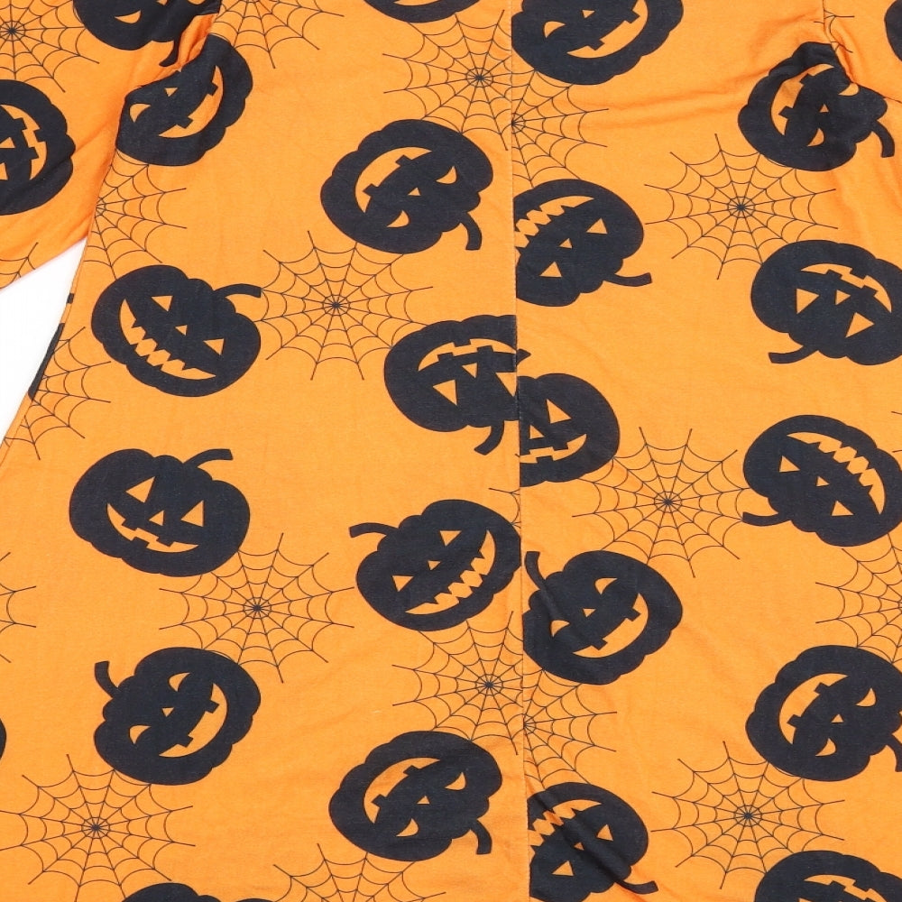 Miss Look Womens Orange   T-Shirt Dress  Size S  - Pumpkins and Spider Webs