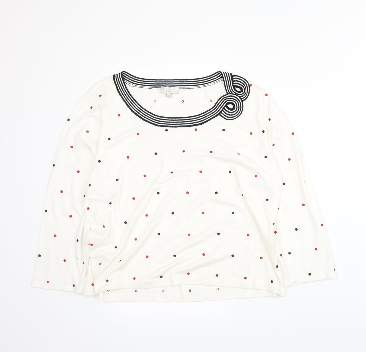 Country Casuals Womens White Polka Dot Pullover Jumper Size XL