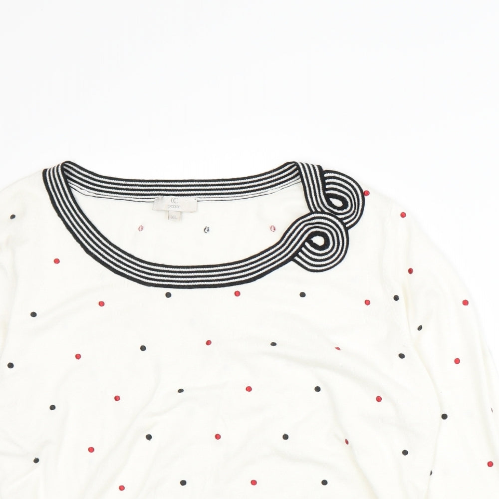 Country Casuals Womens White Polka Dot Pullover Jumper Size XL
