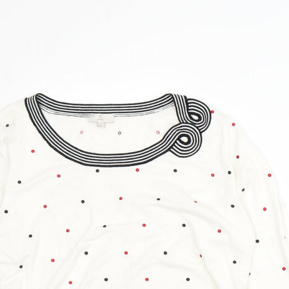 Country Casuals Womens White Polka Dot Pullover Jumper Size XL