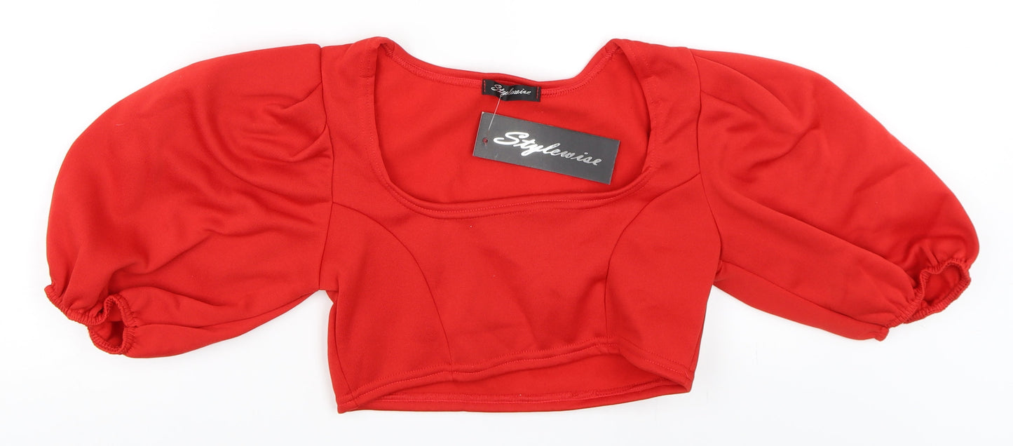 Womens UK Size L Stylewise Red Cropped Blouse