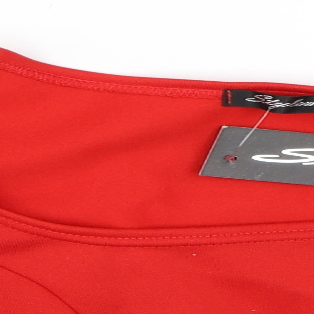 Womens UK Size L Stylewise Red Cropped Blouse