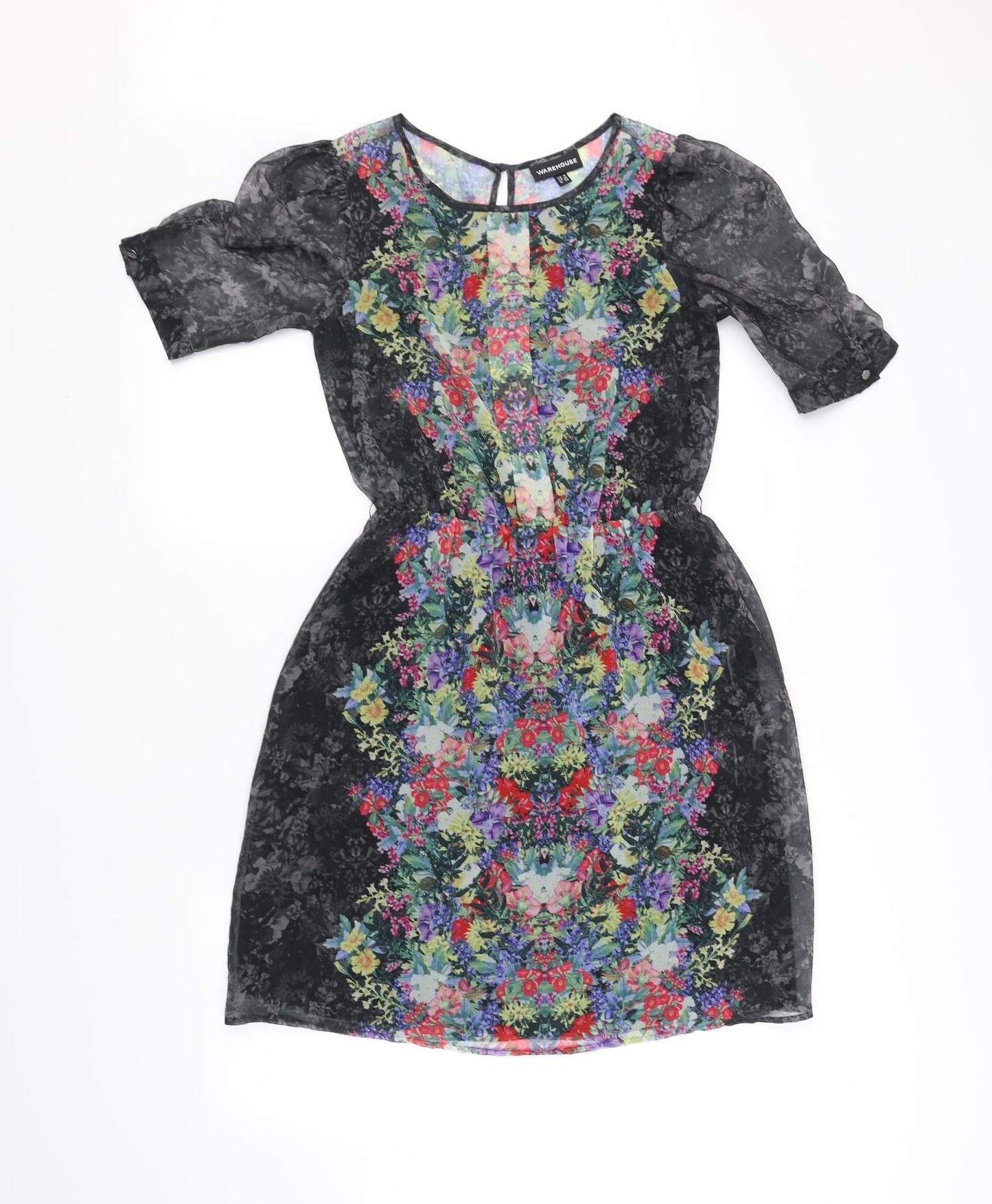 Warehouse Womens Black Floral  Fit & Flare  Size 8