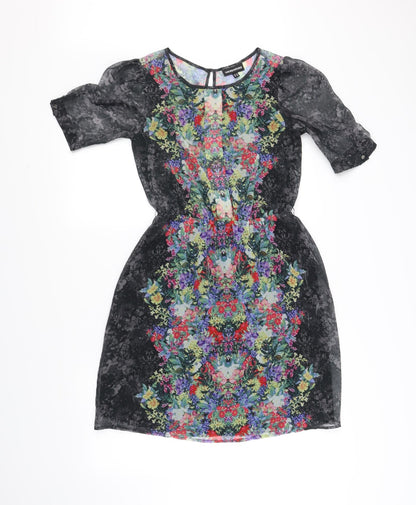 Warehouse Womens Black Floral  Fit & Flare  Size 8