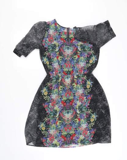 Warehouse Womens Black Floral  Fit & Flare  Size 8