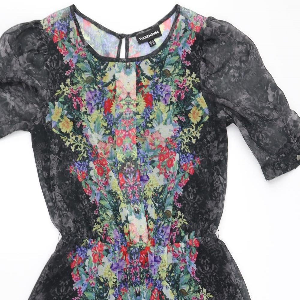 Warehouse Womens Black Floral  Fit & Flare  Size 8