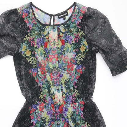Warehouse Womens Black Floral  Fit & Flare  Size 8