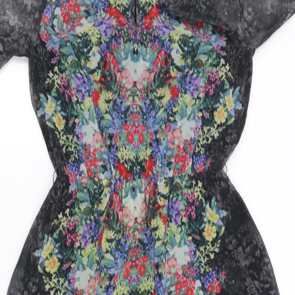 Warehouse Womens Black Floral  Fit & Flare  Size 8