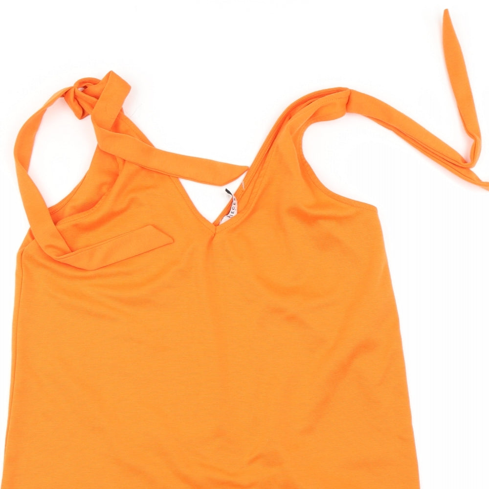 Womens UK Size S Pieces Orange Basic T-Shirt