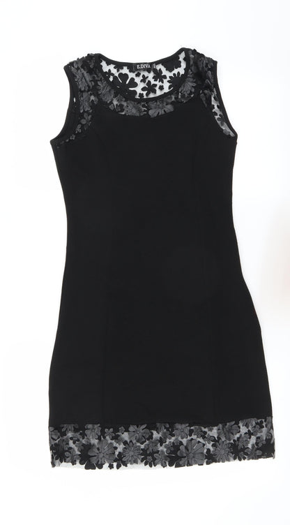 E. DIVA Womens Black   Bodycon  Size S  - floral detail