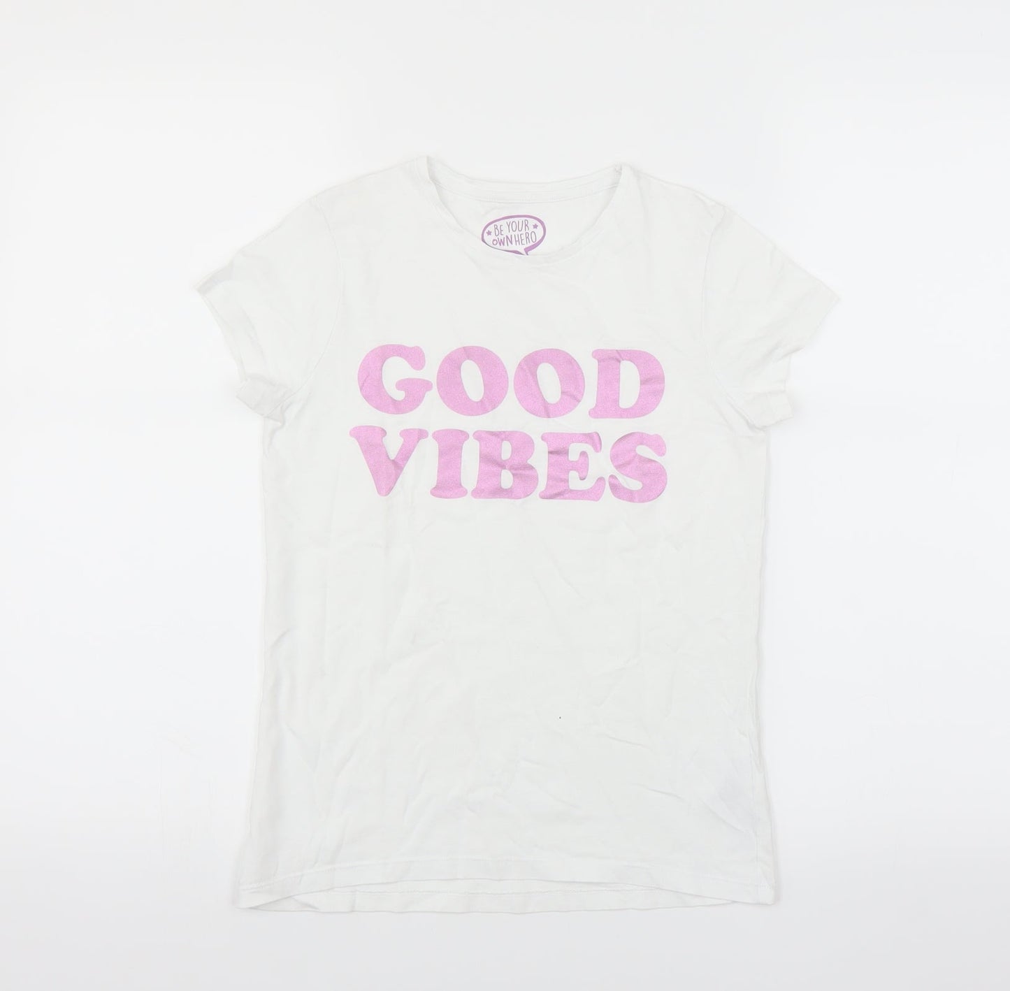 F&F Girls White   Basic T-Shirt Size 10-11 Years  - Good Vibes