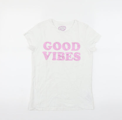 F&F Girls White   Basic T-Shirt Size 10-11 Years  - Good Vibes