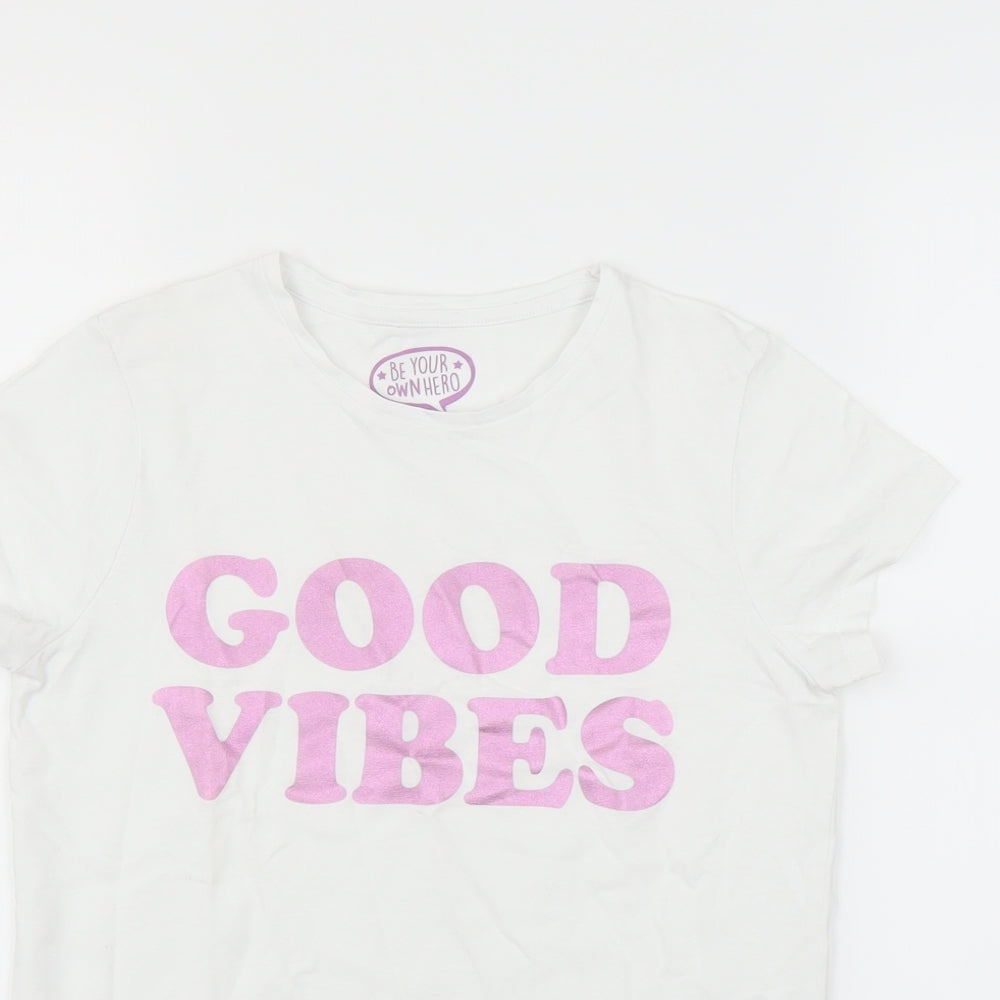 F&F Girls White   Basic T-Shirt Size 10-11 Years  - Good Vibes