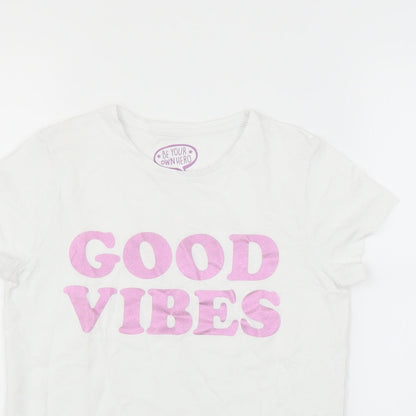 F&F Girls White   Basic T-Shirt Size 10-11 Years  - Good Vibes