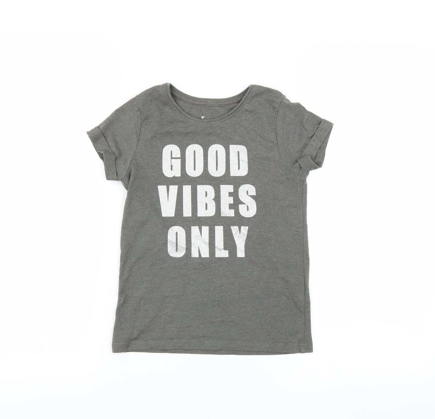 Primark Girls Grey   Basic T-Shirt Size 7-8 Years  - Good Vibes Only