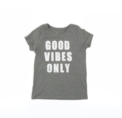Primark Girls Grey   Basic T-Shirt Size 7-8 Years  - Good Vibes Only