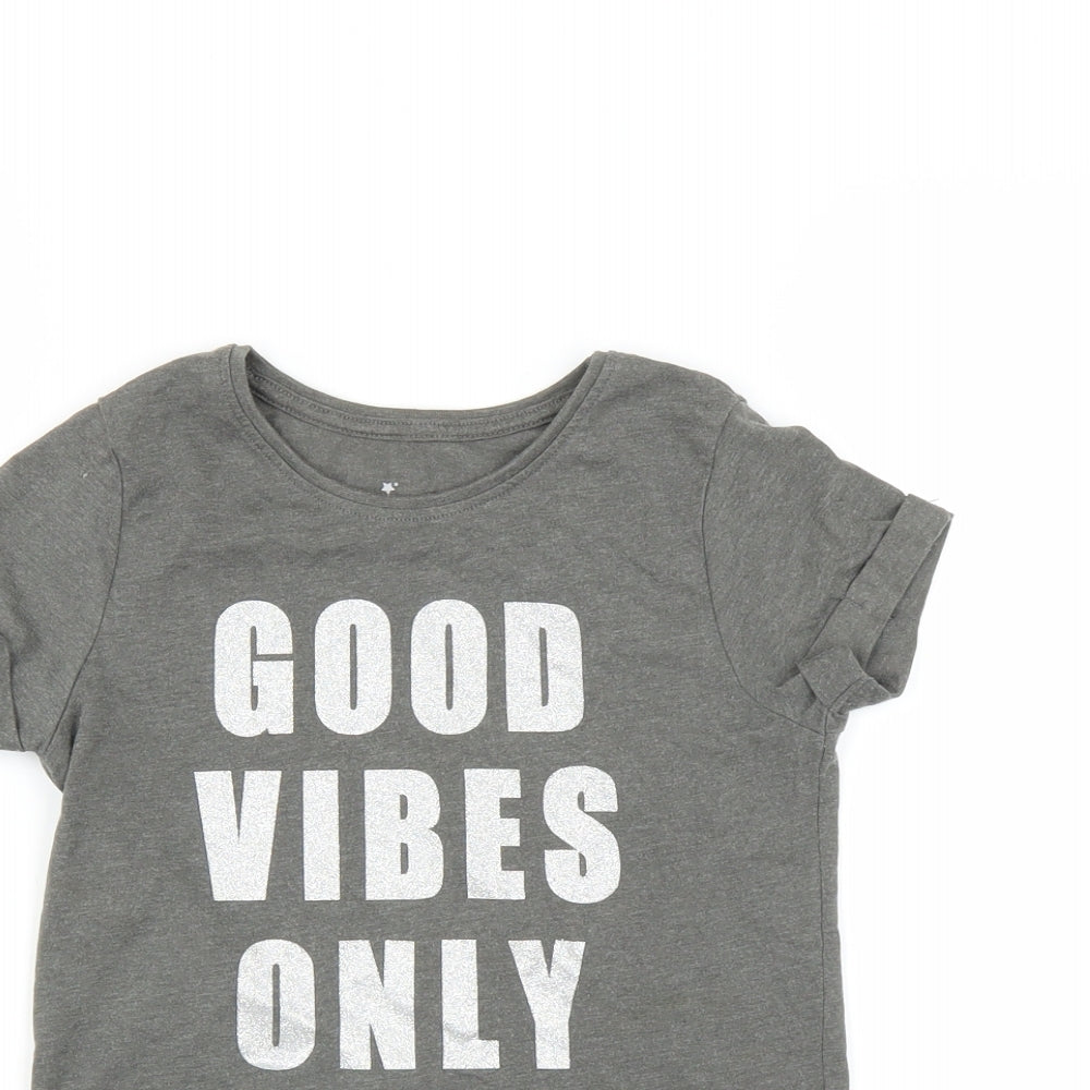 Primark Girls Grey   Basic T-Shirt Size 7-8 Years  - Good Vibes Only