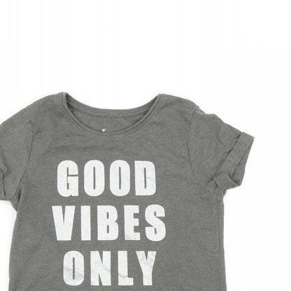 Primark Girls Grey   Basic T-Shirt Size 7-8 Years  - Good Vibes Only