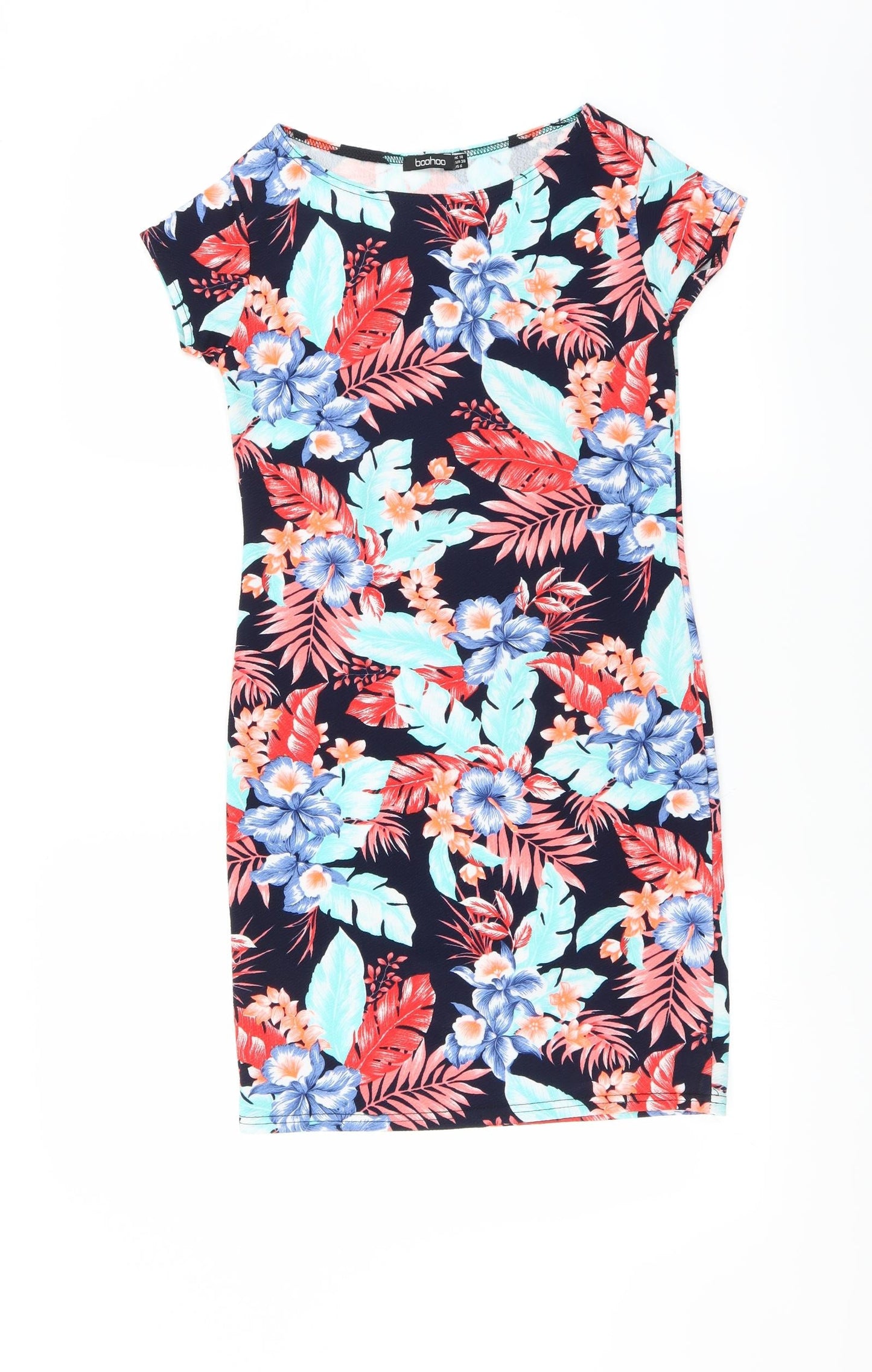 Boohoo Womens Blue Floral  T-Shirt Dress  Size 10