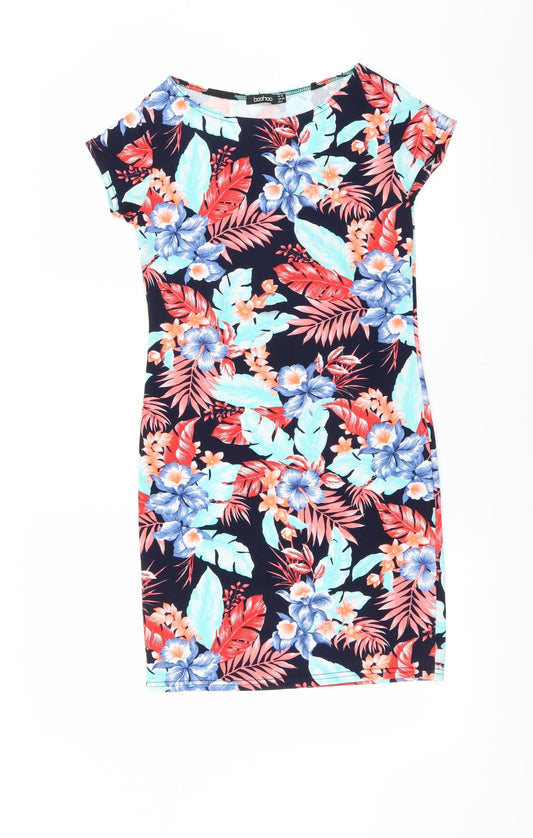 Boohoo Womens Blue Floral  T-Shirt Dress  Size 10